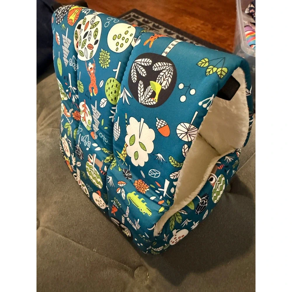 Unbranded Jungle Animal Pet Bed Small Teal New Plush Fleece Lined Tent Cave